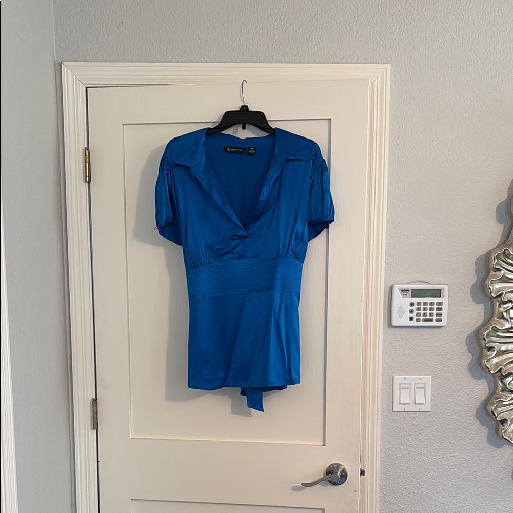 INC International Concepts Blue Wrap Blouse with Sailor Collar